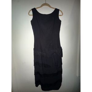Maggi Stover vintage black womens dress with bow and fringe size 11